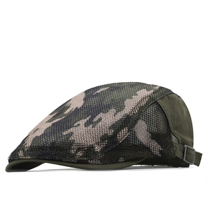 Close-up of breathable camouflage mesh fabric and adjustable metal side buckle