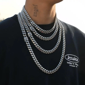 Men Stainless Steel Cuban Link Chain Necklace Bracelet Round Polished Hip Hop Streetwear Unisex Jewelry Accessories