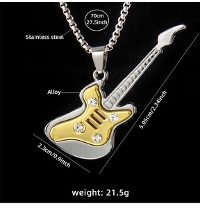 Detailed size specifications for the stainless steel guitar pendant necklace