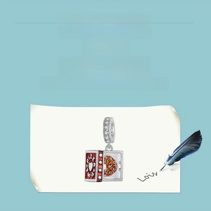 Macro view of S925 sterling silver pizza box charm with detailed enamel finish and inlay