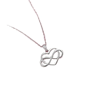 Stainless steel infinity heart pendant necklace with fine chain on white background