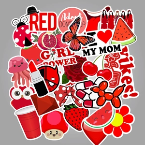 Variety pack of red themed waterproof aesthetic stickers for luggage and laptops