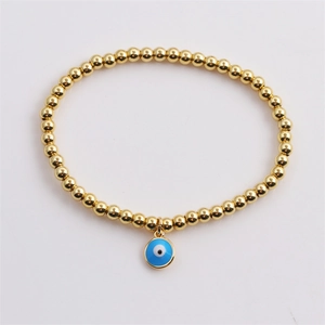Evil Eye Beaded Bracelet For Women Gold Plated Copper Beads Elastic Colorful Enamel Charm Bohemian Jewelry
