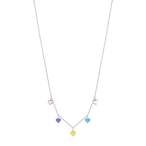 925 Sterling Silver Colorful Heart Enamel Pendant Necklace Minimalist Dainty Multi Color Love Jewelry For Women
