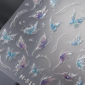 3D embossed holographic butterfly nail decals M-515 with iridescent pearl butterfly designs