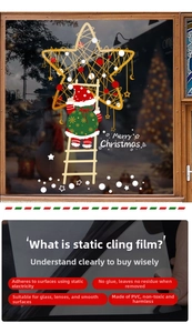 Dettaglio dell'adesivo elettrostatico natalizio con Babbo Natale e stelle per vetrine festive