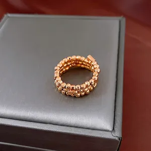 Vintage Multi Layer Copper Ring With Faceted Beads Spiral Geometric Design Adjustable Luxury Fashion Jewelry For Women
