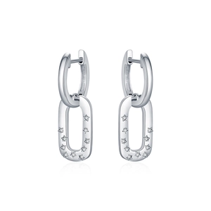 S925 sterling silver geometric rectangular earrings with sparkling star zircon stones