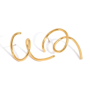 Modern minimalist gold spiral stainless steel earrings for women with artistic line design