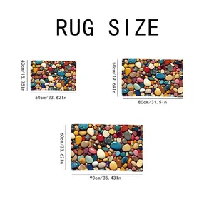 Size guide for cobblestone pattern bath mats showing 40x60cm, 50x80cm, and 60x90cm dimensions
