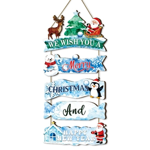 Christmas wooden wall plaque featuring Santa Claus, reindeer, and festive polar bears