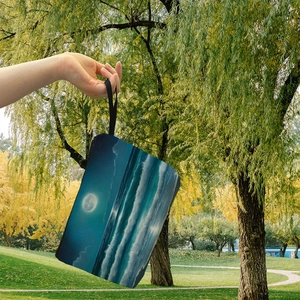 Blue aesthetic moonlit ocean makeup bag with top handle for cosmetics and toiletries