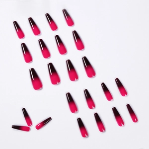 Faux ongles ballerine longs avec dégradé violet et rose brillant, lot de 24