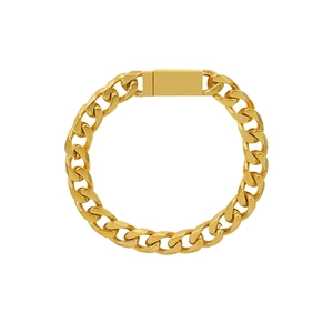 Polished 18K gold plated thick Cuban link bracelet with magnetic clasp for men and women