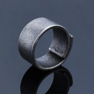 Industrial vintage distressed grey open ring with a textured matte finish for men and women