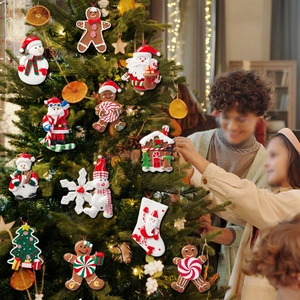 Christmas tree ornaments set featuring gingerbread man and Santa Claus pendants