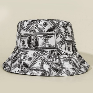 Dollar Bill Money Print Bucket Hat Canvas Streetwear Hip Hop Sun Protection Travel Beach Fisherman Cap For Unisex Adult