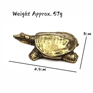 Solid brass miniature turtle figurine with antique finish and 4.9cm length measurement