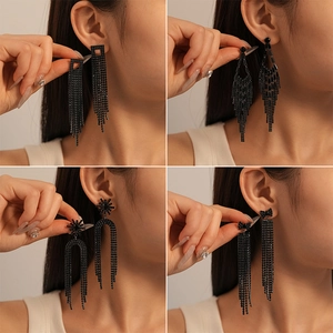 Boucles D'oreilles À Pampilles Gothiques Sombres Pour Femmes Avec Nœud En Cuivre Strass Fleur Goutte D'eau Et Tige En Argent