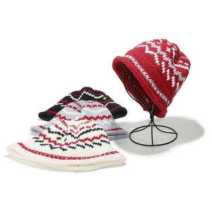 Fair Isle knit bucket hats with bohemian wave patterns in multiple colors for women
