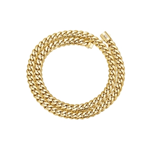 Polished 14K gold plated stainless steel Cuban link chain necklace with secure S clasp
