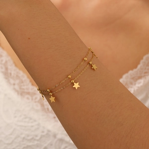 Mehrlagiges Stern Anhänger Armband Edelstahl Vergoldet Minimalistische Perlen Schmuck Für Damen Elegant Modisch