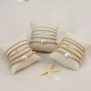 Beaded Bracelets For Women Bohemian Layered Stackable Jewelry With Love Charm And Artificial Baroque Pearl Gold Plated Copper