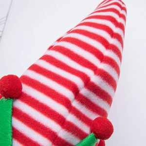 Cappello da elfo di Natale in peluche a righe bianche e rosse con dettaglio in feltro