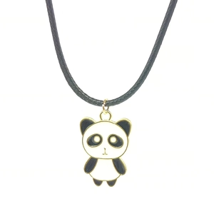 Cartoon Panda Pendant Necklace Alloy Drip Oil Animal Enamel Charm Chain Leather Cord Jewelry For Women Daily Dating Gift