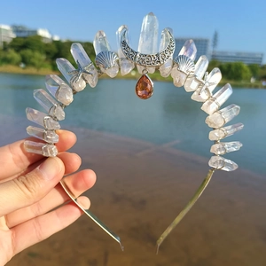 Böhmische Kristallkrone mit Seesternen, Muscheln und Mondanhänger für Cosplay Kostüme