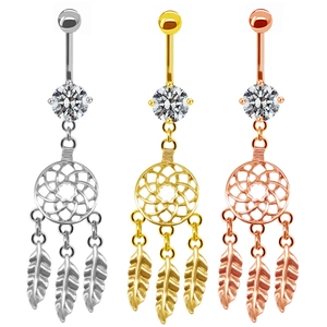 Lot de trois piercings de nombril avec pendentifs attrape-rêves en argent or et or rose