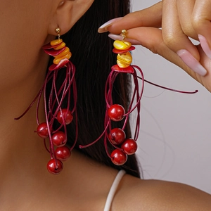 Bohemian Long Tassel Drop Earrings With 925 Sterling Silver Earring Post Acrylic Shell Beads Statement Ethnic For Women