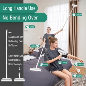 Versatile sticky lint roller with extendable stainless steel handle for home cleaning