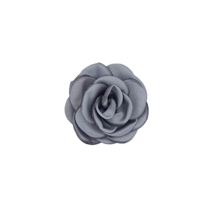 Detailed view of handmade dark grey satin rose flower for clothing and hair accessories