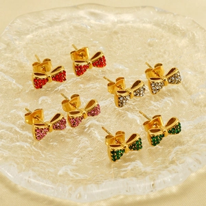Boucles d'oreilles nœud en acier doré 18 carats avec strass en quatre coloris