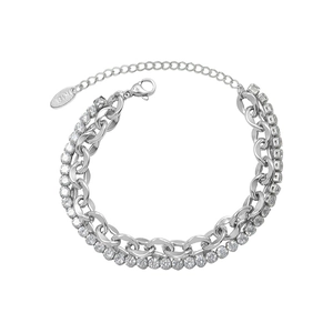 Bracelet double chaîne en argent avec strass scintillants et fermoir mousqueton