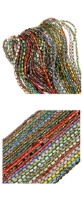 Detailed view of colorful oval glass beads with gold metal links for DIY jewelry making