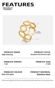 Spécifications détaillées de la bague ovale géométrique en acier doré 18 carats