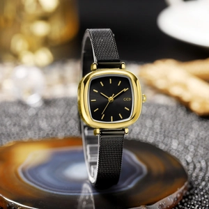 Women Quartz Watch Square Dial Stainless Steel Mesh Band Waterproof Fashion Casual Elegant Wristwatch