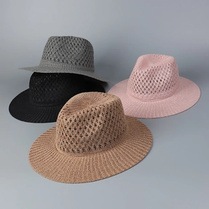 Chapeau de paille Panama classique à large bord avec tissage ajouré respirant