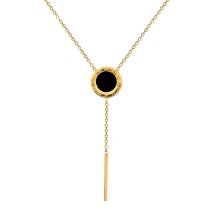 Minimalist gold titanium necklace with Roman numerals pendant and elegant tassel drop