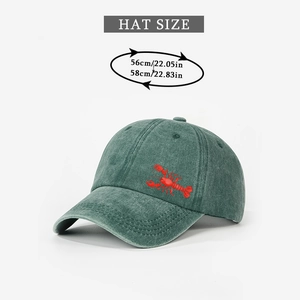 Detail showing the adjustable strap on a dark green lobster embroidered baseball cap