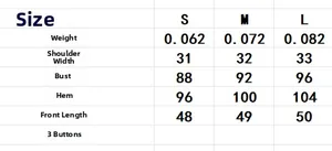 Detailed size chart for V-neck sleeveless knit vest including S M L measurements