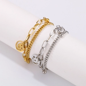 Double layered gold and silver stainless steel chain bracelets with star moon charms