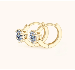 Close-up of S925 hallmark on 18K gold plated hoop earrings with round moissanite stones