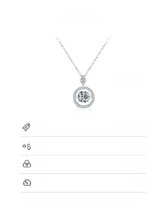 Detail showing 925 sterling silver necklace specs with 2.73g weight and 40+4cm chain length