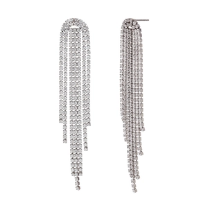 Silver long tassel earrings with sparkling cubic zirconia in a minimalist elegant design