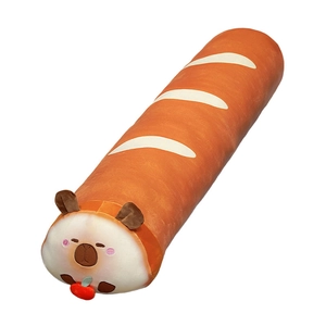 Coussin peluche Capybara baguette mignon avec corps long et doux et petit décor de pomme
