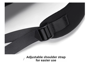 Detail of adjustable padded shoulder straps with durable buckles on the black backpack