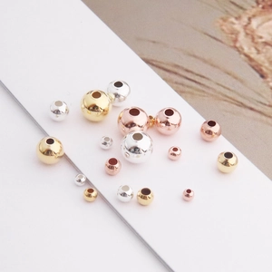 925 Sterling Silver Round Loose Beads Gold Plated Smooth Spacer Positioning Beads For DIY Jewelry Making Crafting Accessories
